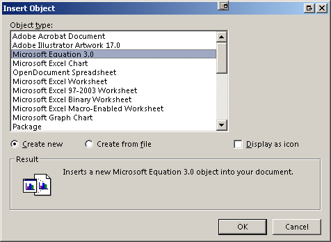 shortcut to insert equation in word 2007